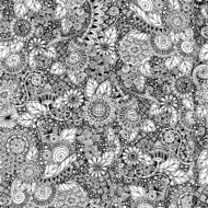 Seamless floral retro doodle black and white pattern in vector N2