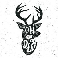 Hand drawn vintage label with a reindeer and lattering N2