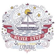 Hand drawn vintage label with a ship and lettering N6