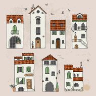 Mediterranean houses Hand drawn doodle sketch