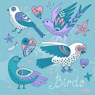 Vector set birds and hearts N7