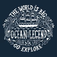 Hand drawn vintage label with a ship and lettering N7