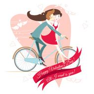 Loving couple on the bicycle Valentine&#039;s day greeting card