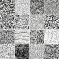 Set 3 Sixteen black and white wave patterns (seamlessly tiling)