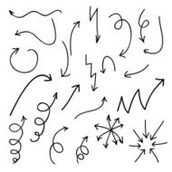 Doodle arrow icons set with spiral zig zag circle
