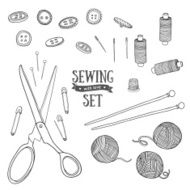 Set of sewing items monochrome color for needlework Vector