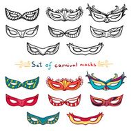 Set of carnival masks Black and white color