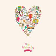 Vector doodles heart valentine&#039;s day card Kids travel enjoy N2