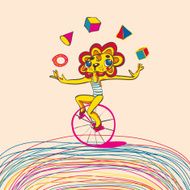 Children background with juggling lion by bicycle N2