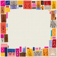 cute robots collage doodle border