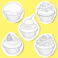 Doodle cupcakes icons set