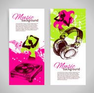 Music banners with hand drawn illustration and dance girl