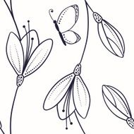Abstract seamless pattern with flowers and butterfly in sketch style