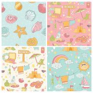 Set of Seaside and Summer Background - Seamless Patterns