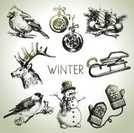 Hand drawn winter Christmas set N2