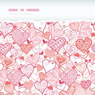 Romantic doodle hearts horizontal torn seamless pattern background