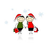 Christmas gifts Family with shopping bags N3