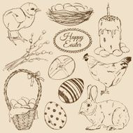 Set of sketch Easter icons