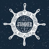 Hand drawn vintage label with a steering wheel N2