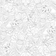 Black and white outline oak elements seamless pattern