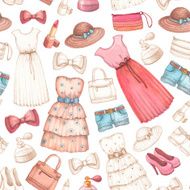 Dresses and accessories pencil drawings Seamless pattern N3