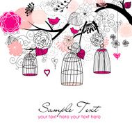 Retro Floral and Birdcage Illustration