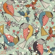 Christmas vector seamless pattern with birds and berries
