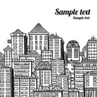 Panorama of the city cartoon illustration in black and white N3