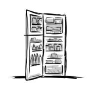 Opened fridge full of food sketch for your design N2