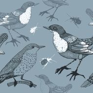 vector seamless pattern with birds and bugs