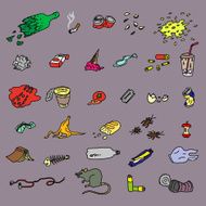 Set of street garbage and waste in doodle style N2