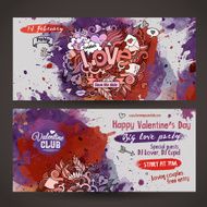 Vector love doodles watercolor party flyer design N2