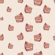 piece of chocolate cake Hand drawn sketch pink background seamless pattern