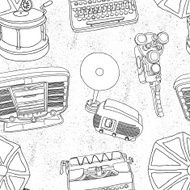 Vintage musical and photo gear vector pattern N2