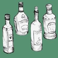 set of hand drawn glass bottles