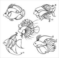 Set of Contour Sea Fishes