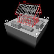 House framework with detached house sketch over it