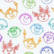 Seamless doodle smiling kids faces pattern