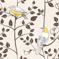Birds and blossoming plants Hand drawn vector illustration