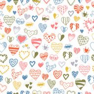 Seamless pattern of hand drawn doodle hearts