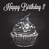 Hand Drawn Cupcake Over Black Chalkboard