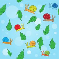 Cartoon snail and leaves seamless pattern