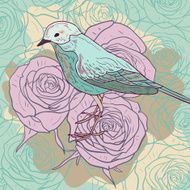 vintage card with roses and bird