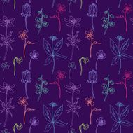 Seamless pattern with line drawing herbs N10