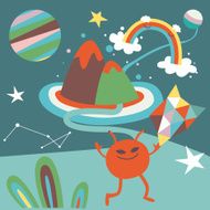 Alien with space map