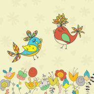 background with flowers and birds