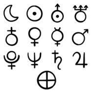 Set of icons for the planets sun and moon