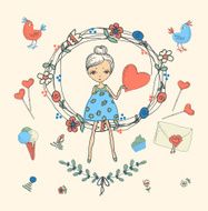 Vintage frames and hand-drawn Love decorative elements set N7