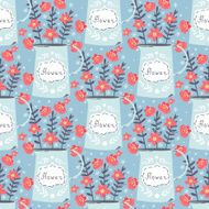 Spring seamless pattern with red flowers in the rustic jar