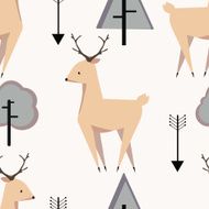 Seamless vector pattern with deers arrows and trees
